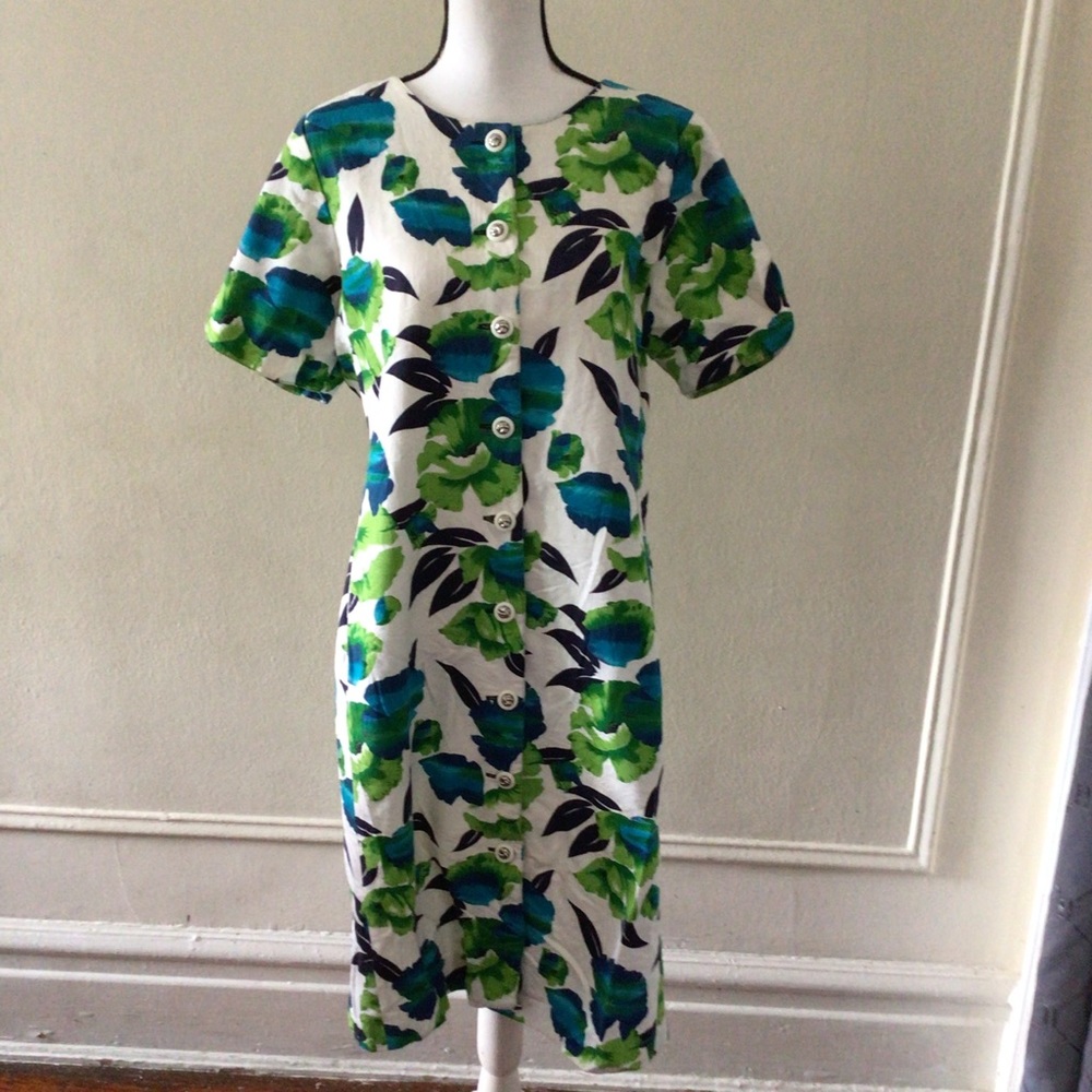 Vtg Matti of Lynne By Pina LoVoi Sz 12 floral button up side seam pocket Dress